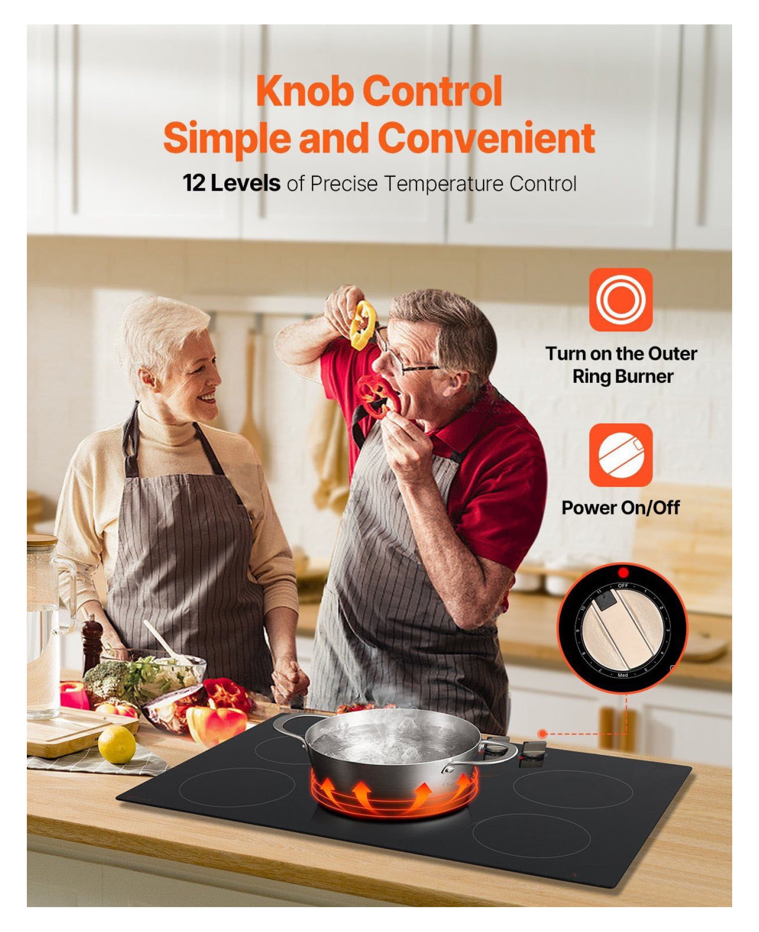 9200W 5 Burner Induction Cooktop - Electric Countertop Stove with Knob Control - 36 Inch Built-in Cooktop - Fast Heating & Safety Features