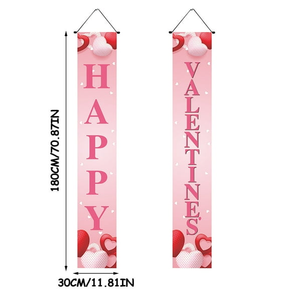 Valentine's Day Banner Porch Decor Couplet Hanging Sign Welcome Greeting Flag for Front Door Home Holiday Decoration Festival Pull String Banner Romantic Decor