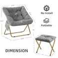 thumbnail image 3 of HABUTWAY Comfy Saucer Chair, Foldable Living Room Chairs, Soft Faux Fur Lounge Chair for Bedroom, Reading Chairs for Adults, Kids, X-Large (with Ottoman, Grey), 3 of 7