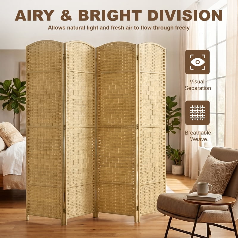 Alvantor 4-Panel Folding Privacy Screen, Freestanding Room Divider with PP Woven Panels 70.9"x70.9"x0.7" Nature