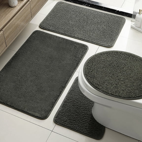 Bathroom Rugs, Bath Mat Set of 4, Absorbent Microfiber Non-Slip Shaggy Ultra Soft Bathroom Runner with U Shaped Contour Toilet Mat for Tub Front, Shower Inside Floor