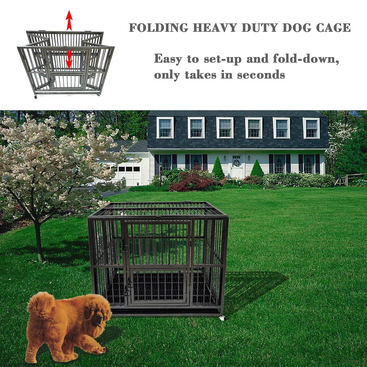 37" Heavy Duty Dog Cage Crate, Pet Kennel Strong Metal for Training