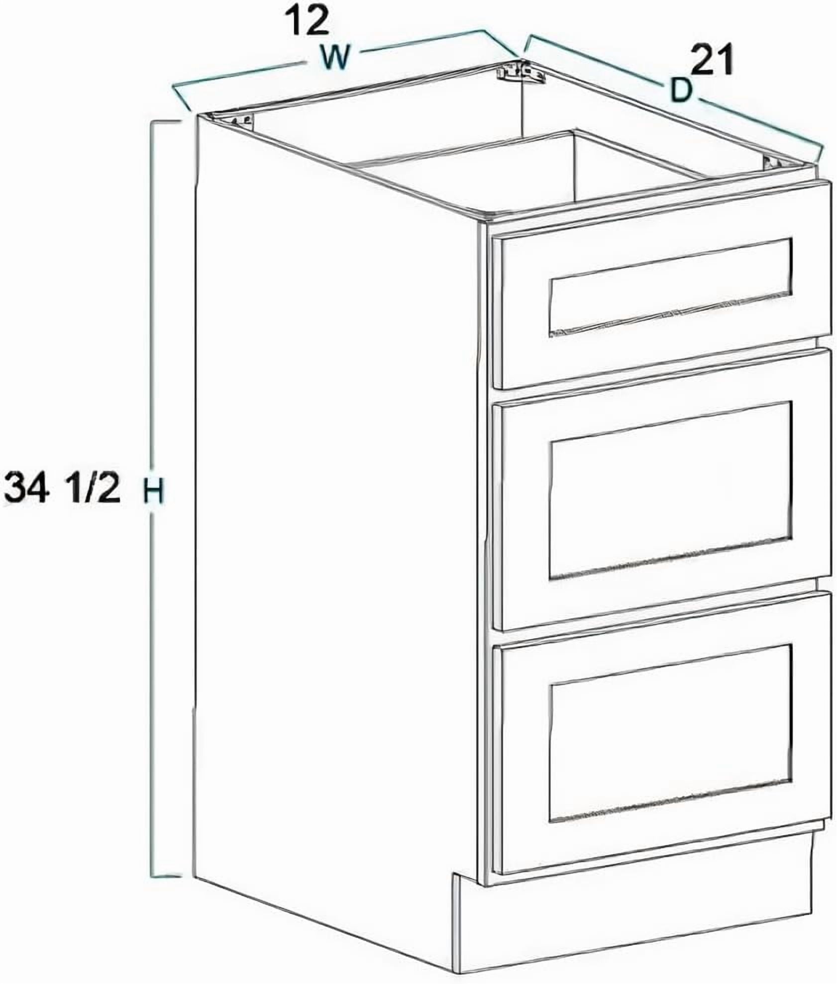 3 Drawers Bathroom Vanity Base, Bathroom Drawer Storage RTA Shaker Cabinet, White Shaker, 12 inch