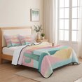 thumbnail image 5 of Full Quilt Set 78''x90'', South West Boho Lightweight Summer Bedspread Coverlet Set with 2 Pillow Shams, Abstract Pink Gold Mountains Cactus Breathable All Season Quilt Bedding for Bedroom/Guest Room, 5 of 9