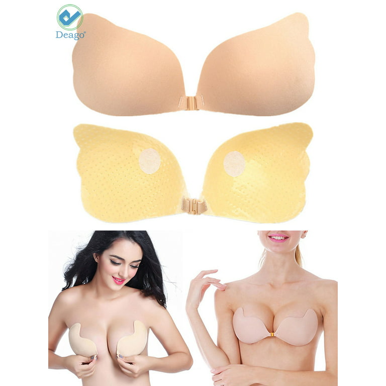 Deago Strapless Bra for Women, Self Adhesive Invisible Sticky Push Up  Halter Backless Cleavage Cover For Wedding Party Dress (Skin/C)