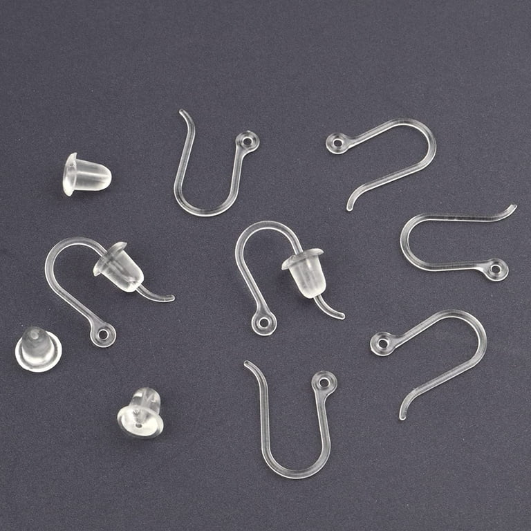 100pcs Plastic Earring Hooks Clear Ear Wire with Loop French Fish