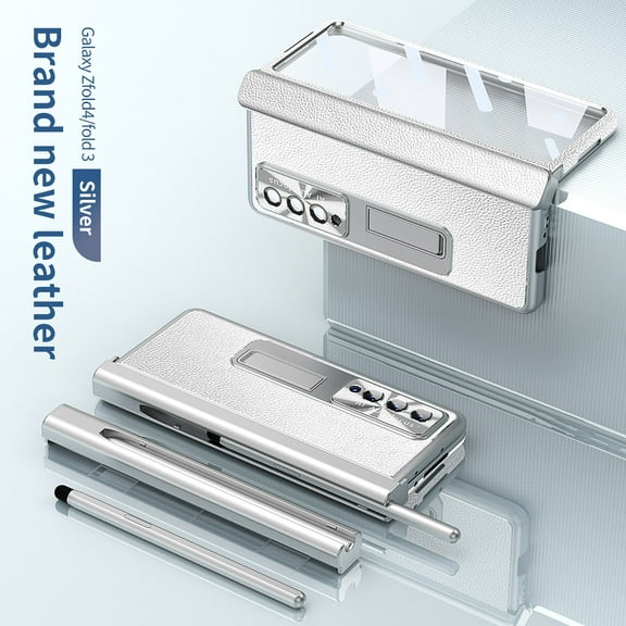 Dteck Samsung Galaxy Z Fold 3 Phone Case,Luxury Business PU Leather Kickstand Hinge Anti-Scratch Full Protection Lightweight Slim Durable Cover.For Samsung Galaxy Z Fold 3,Silver