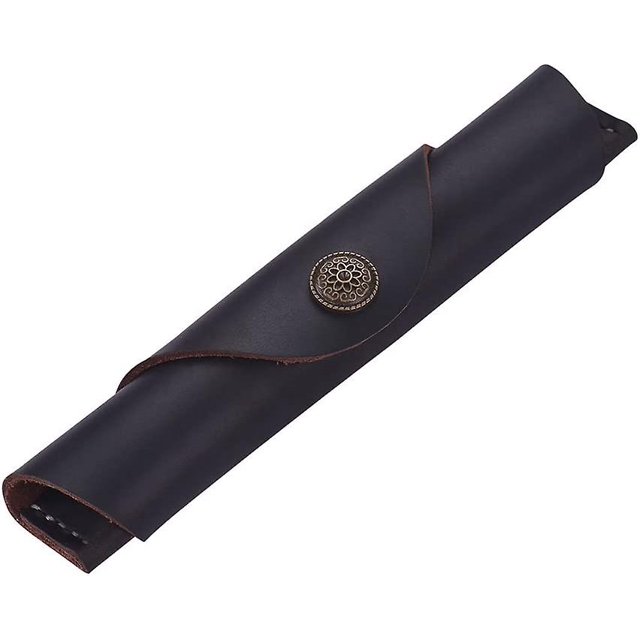 Funda de cuero hecho a mano de un solo bolígrafo de cuero vacuno fuente de la pluma de la manga de rollo de la pluma de la bolsa Afortunado Sencillez