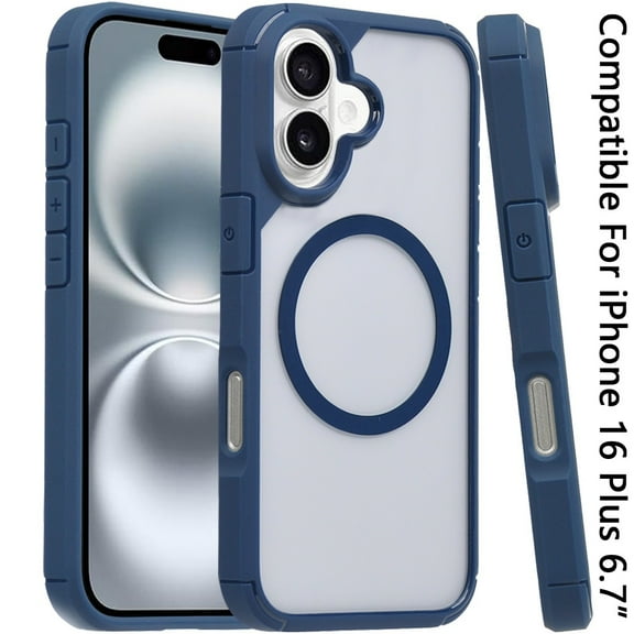 [METKASE] For iPhone 16 Plus 6.7 inch Magnetic DEFENSE Transparent Hybrid - Blue