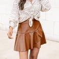 thumbnail image 4 of Falda Corta Ajustada Gyaru Bodycon Falda corta Mujeres Ruched Wrap PU Minifalda de cuero (Khaki XL) Ygjytge para Mujer Caqui T M, 4 of 8