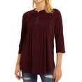 thumbnail image 5 of ZXSXSY Women Pleated Button Notch Neck 3/4 Sleeves Scoop Hem Plain Blouse, 5 of 11