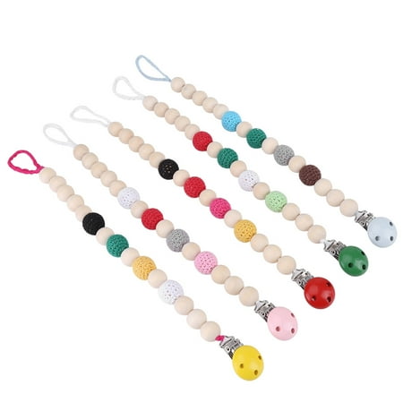 Feeding Clip - Tbest Pacifier Strap, Soother Holder,Infant Pacifier Soother Holder Crochet Wooden Beads Chain Metal Clip Baby Shower Feeding Toy