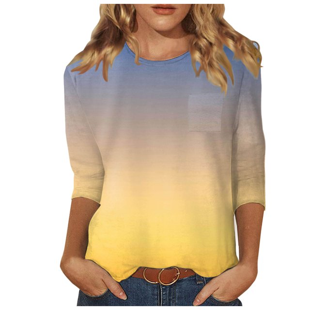 TSADFHJI Tuniques pour Femmes Grande Taille Hauts Mi-Longs Manches Trois-Quarts T-Shirts Graphiques T-Shirts Décontractés Col Rond