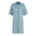 thumbnail image 5 of Jzuxvd Cotton Linen Dresses for Women 2024 Short Sleeve Casual Midi Dress Flowy Gauze Shift Dress Vacation Beach Dress Spring Summer Light Blue M, 5 of 5