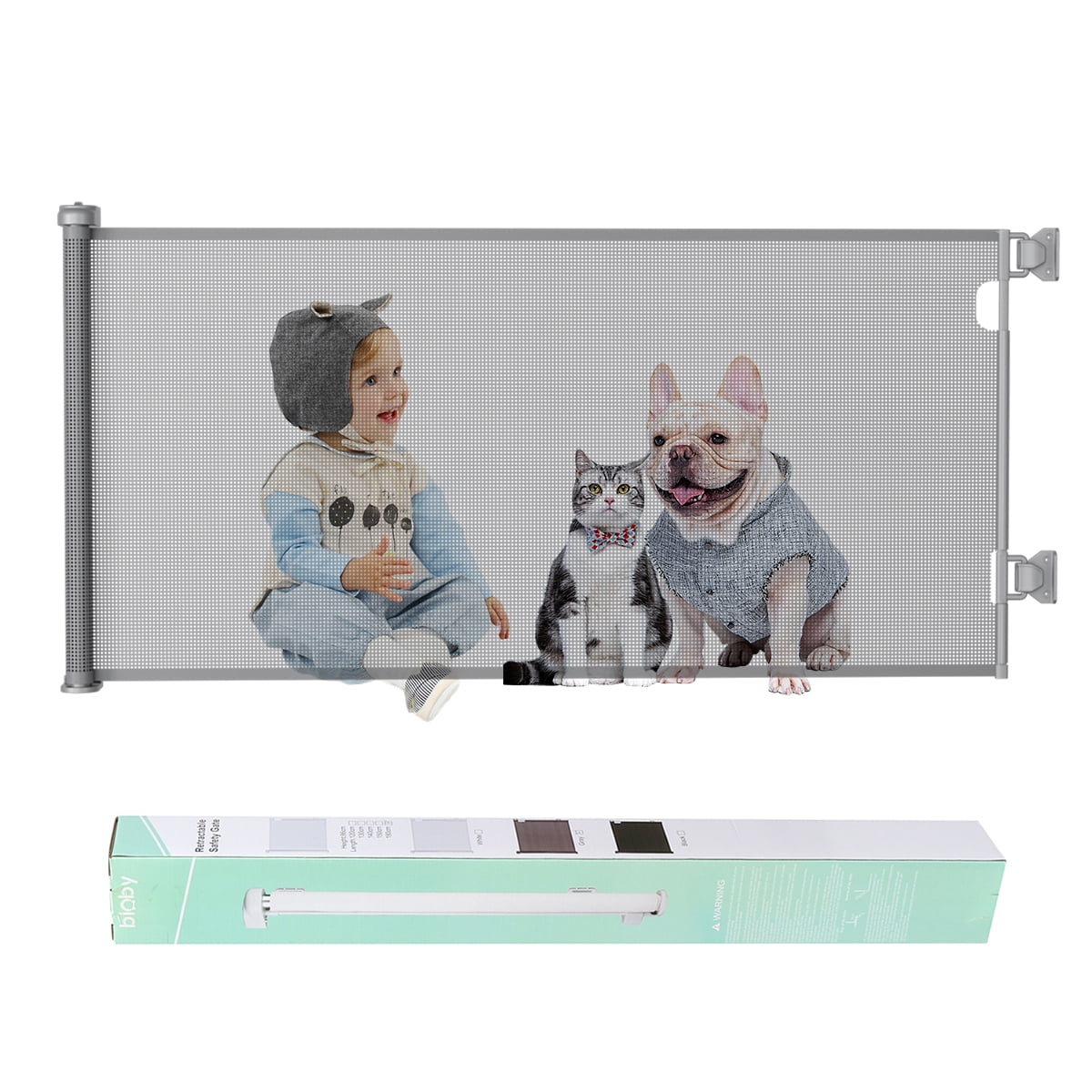 Retractable Baby Gate 34"x60"/34"x71" Space Efficient Mesh Design Pet