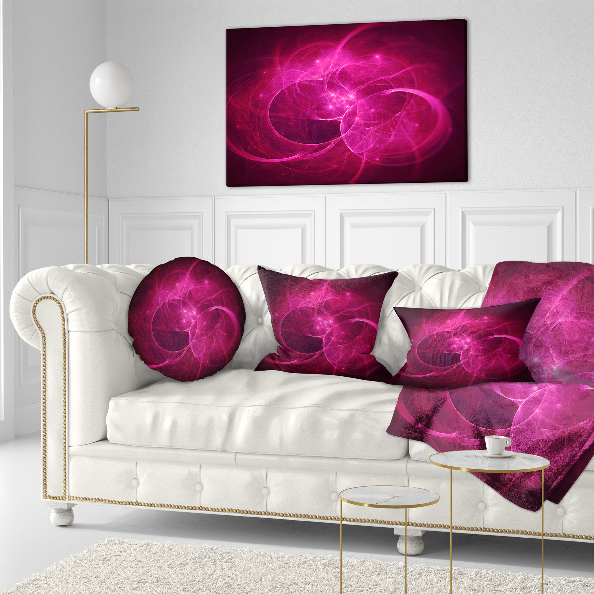 Designart Glowing Magenta Circles - Abstract Throw Pillow - 12x20