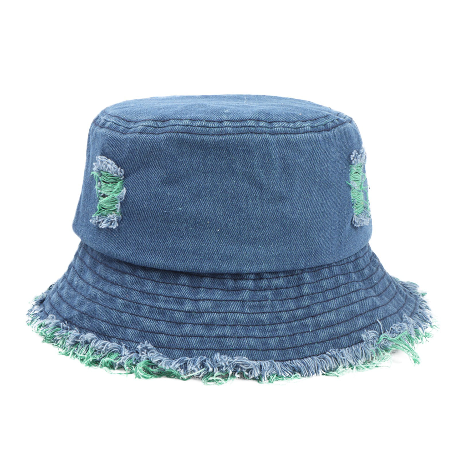Bucket Hats Jean Washed Denim Teens Women Frayed Ripped Vintage Fisherman Cap 