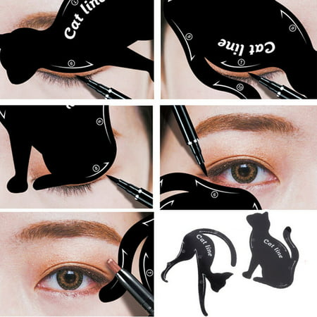 2Pcs Sexy Cat Line Pro Eye Makeup Tool Eyeliner Eyeshadow Stencils Template (Best Liner Brush For Cat Eye)