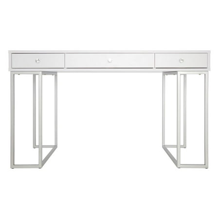 Impressions Vanity Premium Makeup Desk, Celeste Modern Table with 3 Drawers and Crystal Knobs, Dresser Desk with Silver Colored Metal Legs for Bedroom Living Room Entryway (White)
