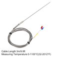 thumbnail image 3 of Uxcell K Type Thermocouple Temperature Sensor Probe 3x200mm 9.8ft Wire 0 to 1100°C(32 to 2012°F) Stainless Steel, 3 of 6