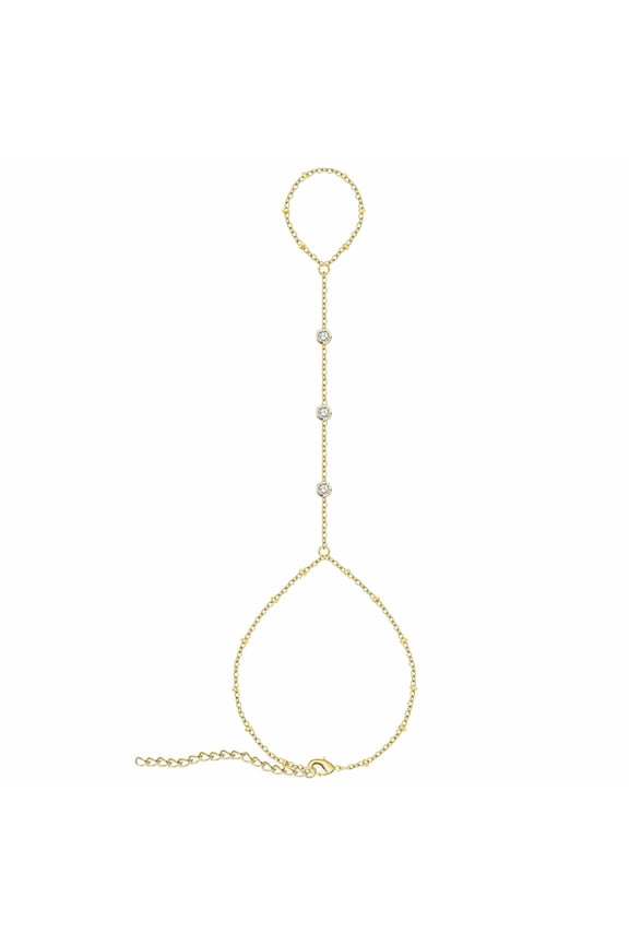 Hand Chain Bracelet Plated Gold Bracelet Stack Finger Ring for Women Adjustable Rhinestone Ring Bracelet Hand Chain for Women Trendy Jewelry Non Tarnish Gold Ring Hand Bracelet Gifts