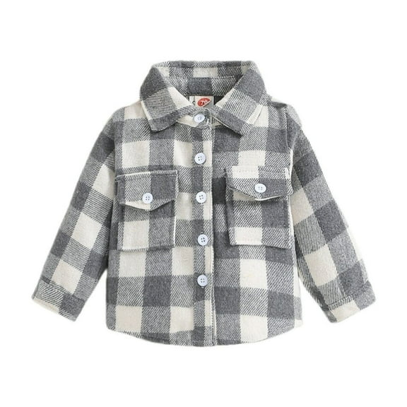 Otqutp Children Warm Winter Coat Boys Girls Spring Fall New Long Sleeve Plaid Shirt Jacket Toddler Autumn Winter Coat Kids Lightweight Coat(Grey,3-6 Months)