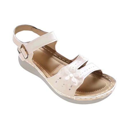 

LIANGP Women s Sandals Beach Sandals Hollow Casual Slippers Flat Shoes Retro Sandals Women s Shoes Beige Size 7