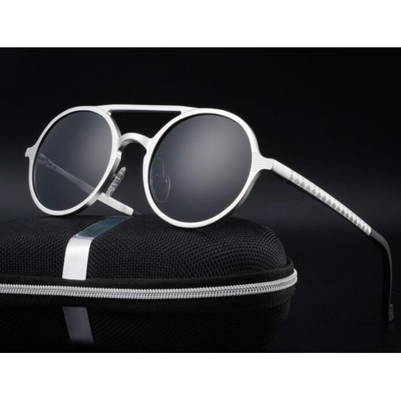Mens Retro Round Sunglasses Aluminum Magnesium Frame Polarized Lenses with UV400 Protection Vintage Driving Eyewear