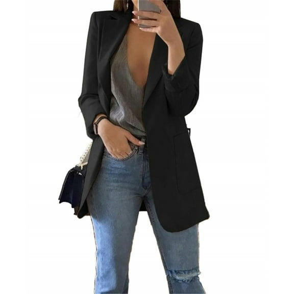 FOCUSNORM Womens Casual Blazers Open Front Long Sleeve Lapel Collar Work Office Jacket