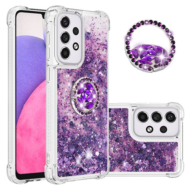 Funda para Samsung Galaxy A33 5G con Brillo Líquido Flotante, Purpurina, Parachoques y Anillo Giratorio Soporte