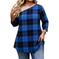 thumbnail image 2 of Gamivast Tunic Tops For Women Plaid Print Skew Neck Dressy Tops 3/4 Sleeve Asymmetrical Tops Comfy Loose Fit Casual Office Work Wear, 2 of 7