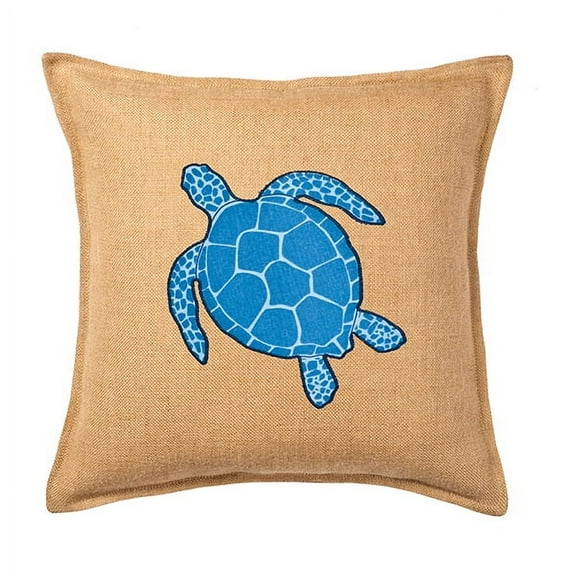 Greendale Home Fashions 20" x 20" Blue Sea Turtle Applique Burlap Decorative Pillow