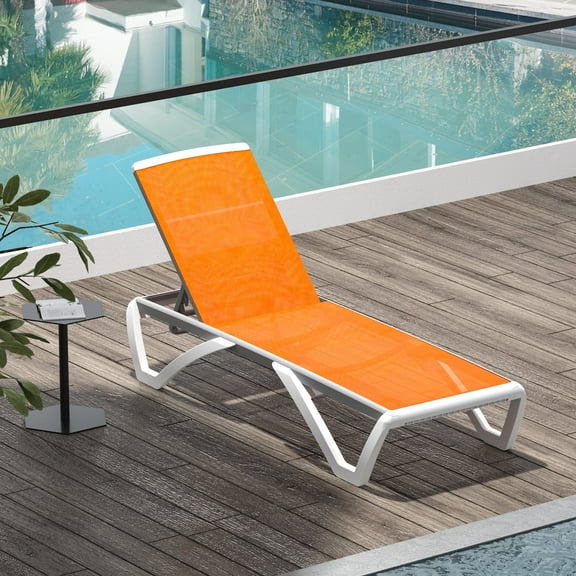 Domi Outdoor Living Chaise Lounge Chair Aluminum Adjustable Pool Lounge Chair,With All-Weather Textilene for Deck, Lawn, Backyard (1 Orange Chair)