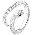 thumbnail image 1 of Sterling Silver Snake Ring with Green Gemstone Eyes, Adjustable Size 5.45.7cm, Women's Jewellery, 0.3cm Band Width, Silicone, 1 of 5
