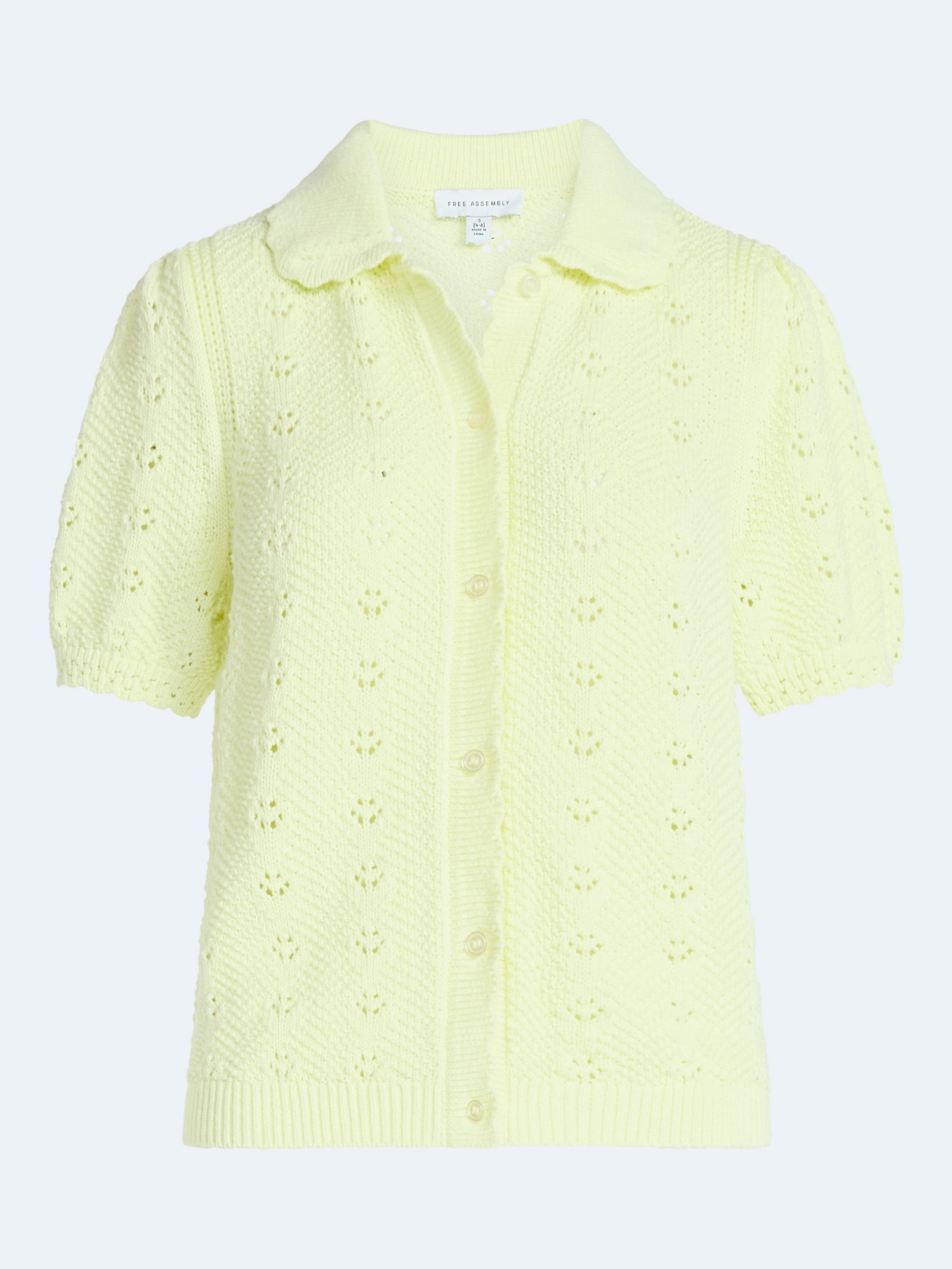 Free Assembly Women's and Women's Plus Cotton Pointelle Cardigan Sweater with Short Sleeves, Lightweight, Sizes XS-4X