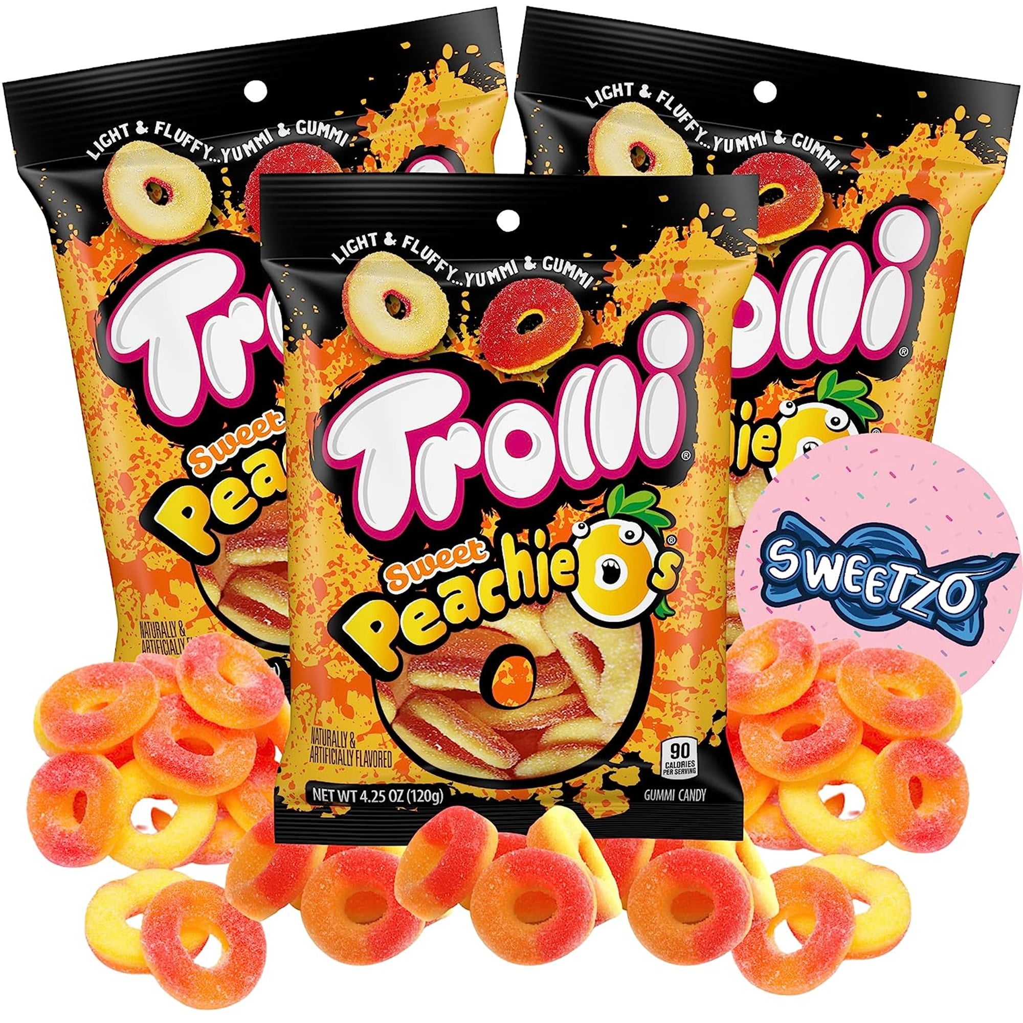 Sweet Peach Ring Gummies, Chewy Fruity Candy, Pack of 3, 4.25 Ounces