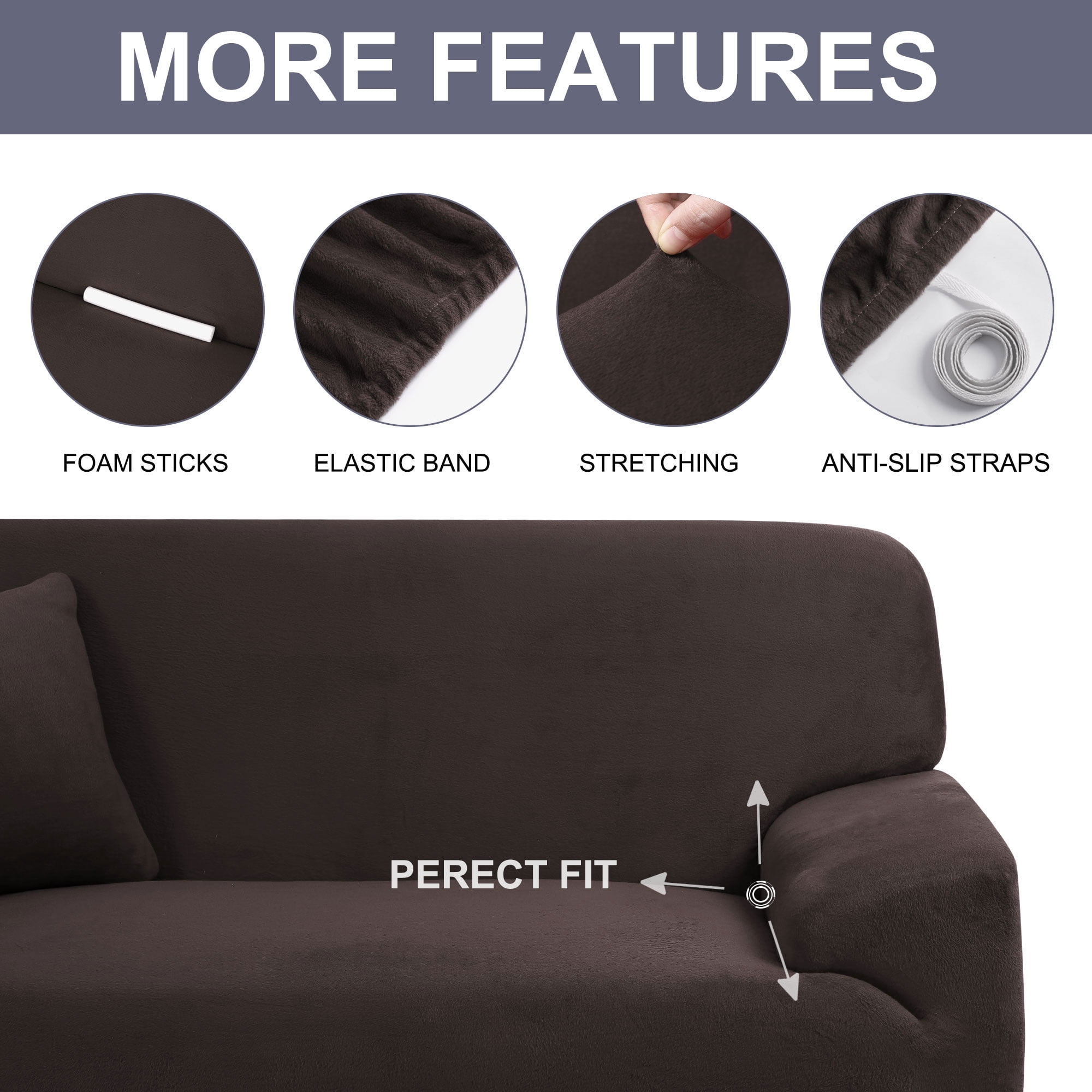 PiccoCasa Velvet Plush Stretch Sofa Slipcover with Cushion Cover, Coffee Color Medium