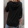 thumbnail image 4 of Blusa de mujer sencilla pero elegante, talla L, color negro, manga larga, cuello en V, capucha y botones, 4 of 6