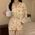 thumbnail image 2 of Conjunto de pijama Kawaii para mujer, ropa de dormir de 2 piezas, Top de manga larga, pantalones, bata de casa, moda coreana, 2 of 4