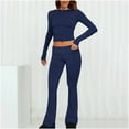 thumbnail image 2 of qolati Women's 2 Piece Lounge Sets Basic Long Sleeve Cropped Top Casual Outfits Y2k Stretchy Flare Pants Set Yoga Tracksuit, 2 of 5