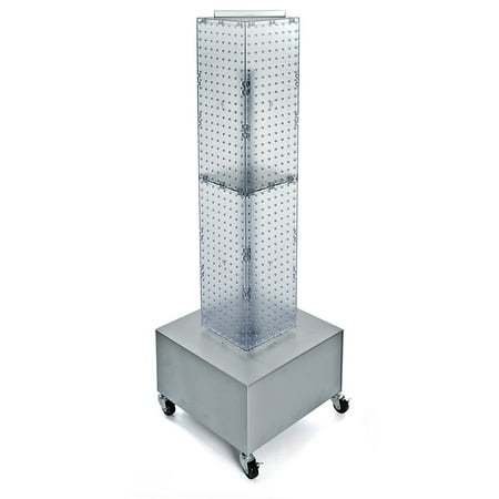 UPC: 0794504765731 | Azar Displays 703386-CLR Clear Four-Sided Pegboard Floor Display on Wheeled Metal Base. Spinner Rack Tower. Panel Size: 8 W x 40 H