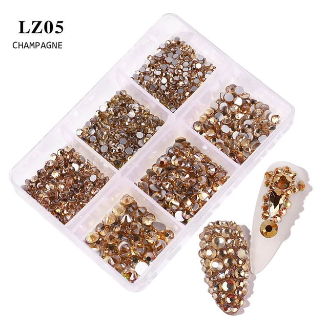 FcBaudy Press on Nails, False nail, Gifts for Women New Champagne 6 Nail Jewelry With Diamond Nail Nail Flat Mixed Color Point drill