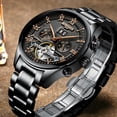thumbnail image 4 of Reloj de material acero Inoxidable Automático Mecánico Analógico con Fecha para Hombre con Caja Negro Yinane Relojes mecánicos de los hombres, 4 of 8