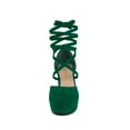 thumbnail image 6 of BLISSFUL STEP Women's Pumps Block Heels Platform Strappy Lace up Pumps Emerald Green 11, 6 of 7