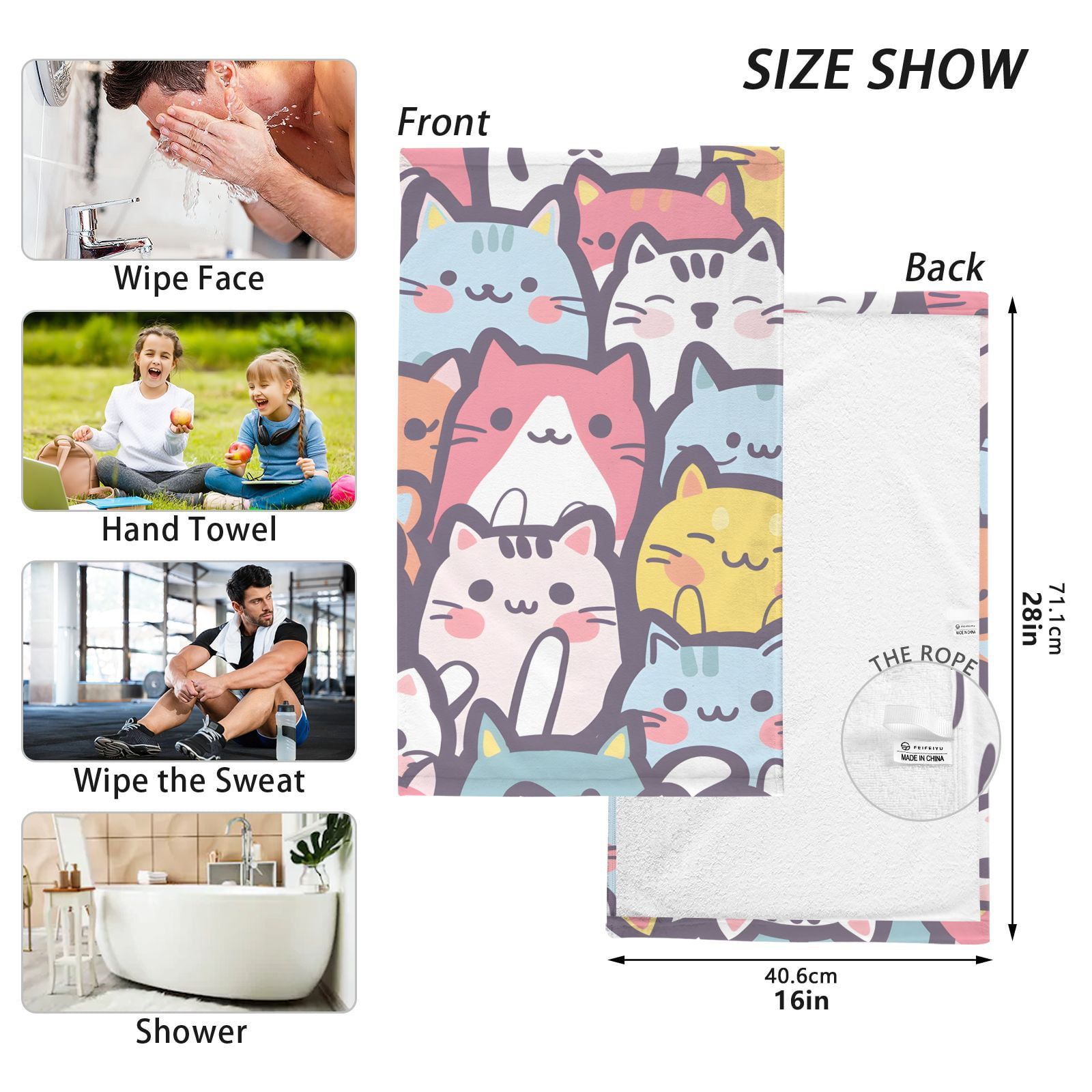 Lovely Cats Hand Towels Cotton Bath Towels Large Face Towels Absorbent for Bathroom 2 Packs