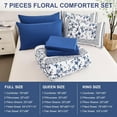 thumbnail image 6 of Floral Queen Comforter Set, 7 Piece Bed in a Bag Queen Size Blue Flowers on White Botanical Bedding Set, Soft Microfiber Bedding Comforter Sets with Sheets for All Season, 6 of 7