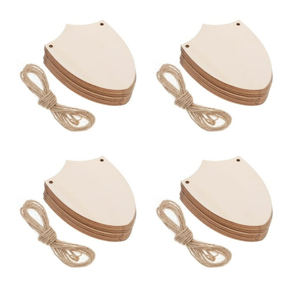 FRCOLOR 40 pcs Wooden Shield Shapes Wood Sign Hanging Wooden Plaque Unfinished Wood Cutouts Blank Diy Craft Project Ornaments For Halloween Christmas Decoration
