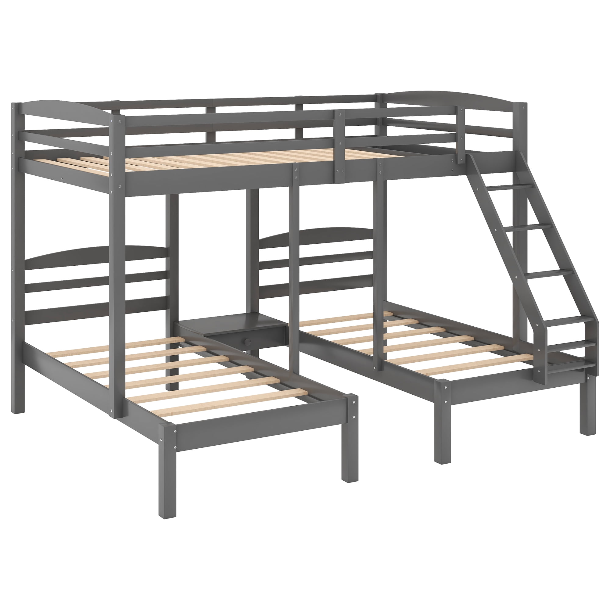 Euroco Full over Twin & Twin Bunk Bed, Wood Triple Bunk Bed for Kids' Room, Gray