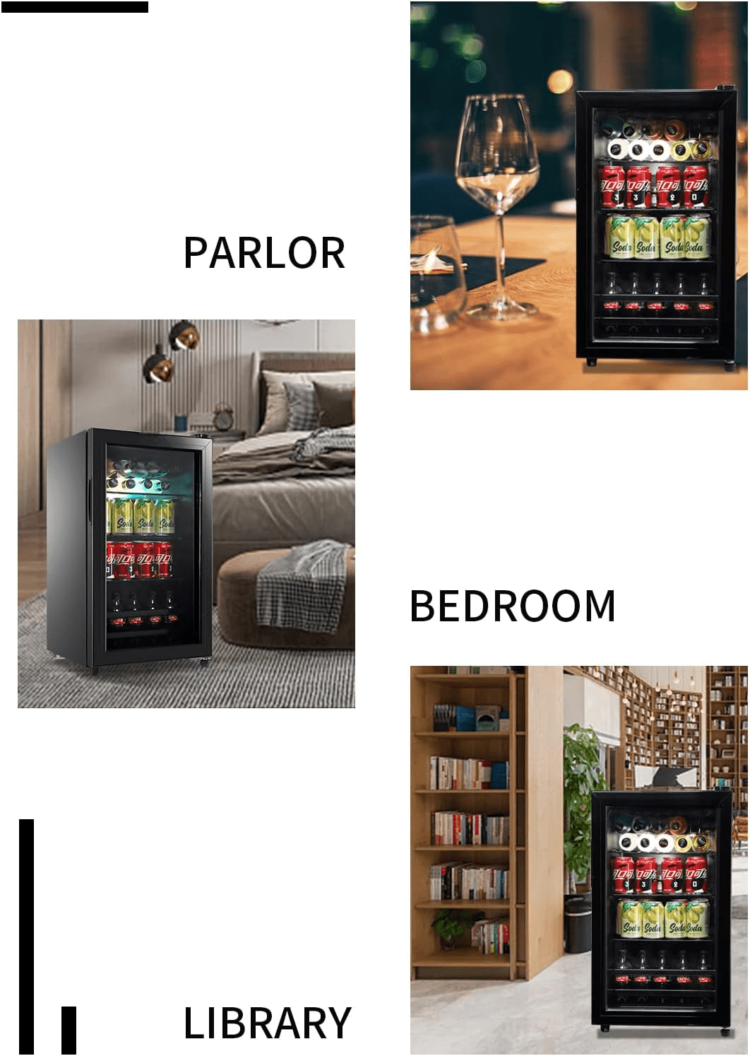 GGTB 120-Can Beverage Refrigerator Cooler, Freestanding Glass Door Mini Fridge for Beer Soda Wine, Adjustable Shelves for Home Office Bar, Black