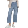 thumbnail image 2 of Women Elastic Waist Casual Wide Leg Jeans Ankle Barrel Capri Denim Pants, 2 of 7